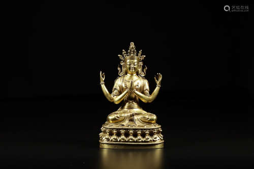 GILT BRONZE 4-ARM GUANYIN ORNAMENT