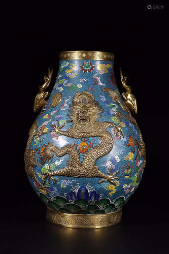 QIANLONG MARK CLOISONNE SEA WATER ZUN VASE