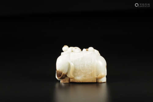 HETIAN JADE TONGZI AND ELEPHANT ORNAMENT