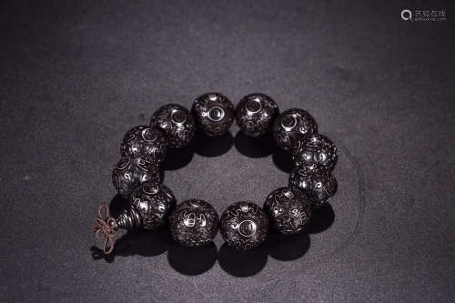 CHENXIANG WOOD BRACELET WITH SILVER