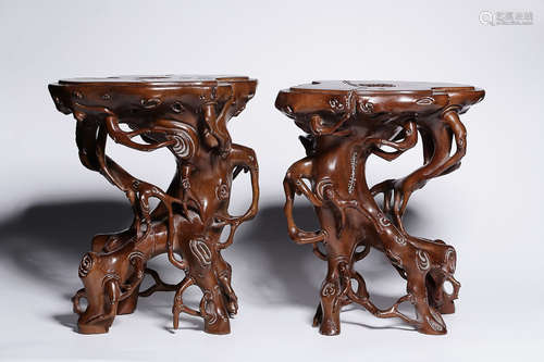 HUANGYANG WOOD FLOWER TABLE IN PAIR