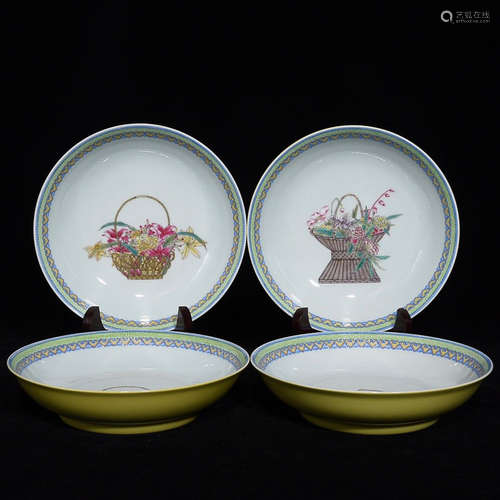 YONGZHENG MARK LEMON GLAZE FAMILLE ROSE PLATE IN SET