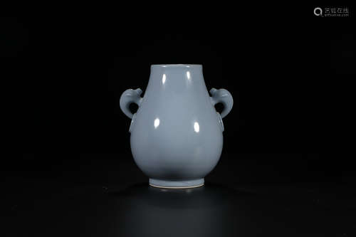 GUANGXU MARK BLUE GLAZE ELEPHANT-EAR VASE