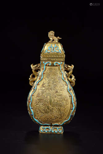 GILT BRONZE GEM INLAID BOGU CAPPING VASE