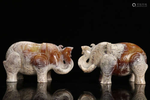 ANCIENT JADE ELEPHANT ORNAMENTS IN PAIR