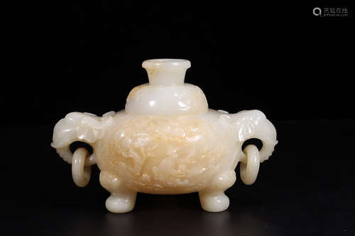 HETIAN JADE ELEPHANT-EAR CENSER