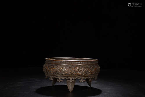 BRONZE DRAGON PATTERN TRIPOD CENSER