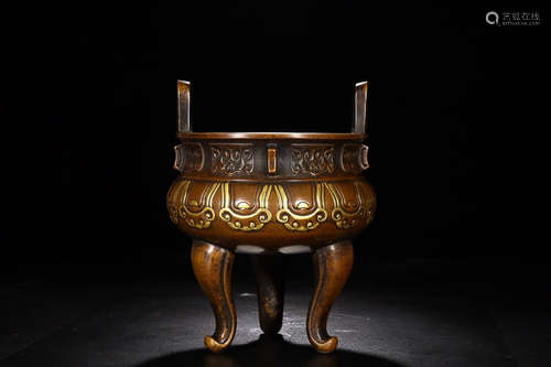 GILT BRONZE TRIPOD CHONGTIAN EAR CENSER