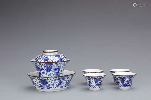 BLUE WHITE BAXIAN PATTERN TEA SET