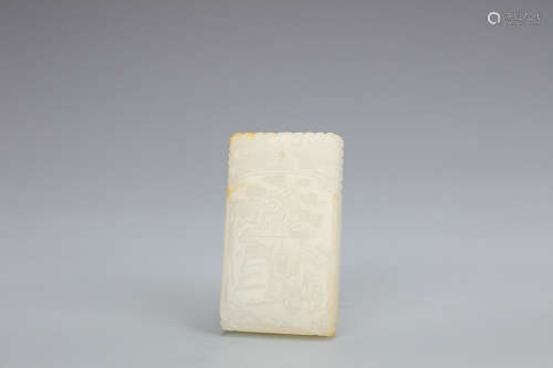 HETIAN JADE FIGURE STORY SQUARE PENDANT