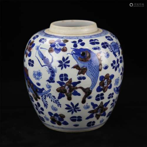 A Chinese Iron-Red Glazed Blue and White Porcelain Jar