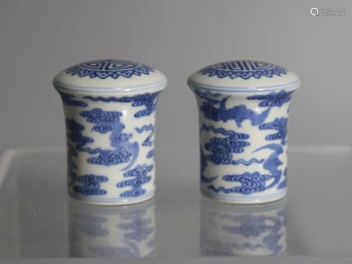 A Pair of Chinese Blue and White Porcelain Scroll Heads