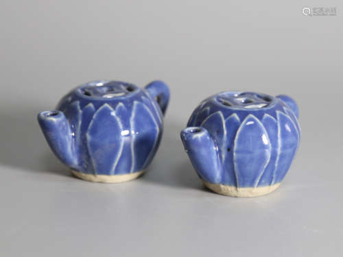 A Pair of Chinese Blue Glazed Porcelain Water Drops