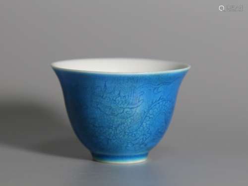 A Chinese Blue Glazed Porcelain Cup