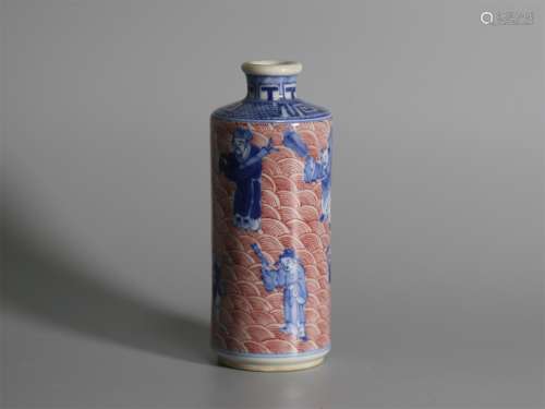 A Chinese Iron-Red Glazed Blue and White Porcelain Snuff Bottle