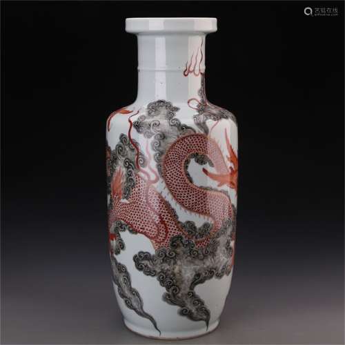 A Chinese Iron-Red Glazed Famille-Rose Porcelain Vase