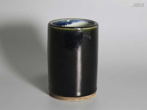 A Chinese Black Glazed Porcelain Brush Pot