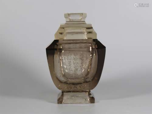 A Chinese Carved Crystal Stone Vase with Cover