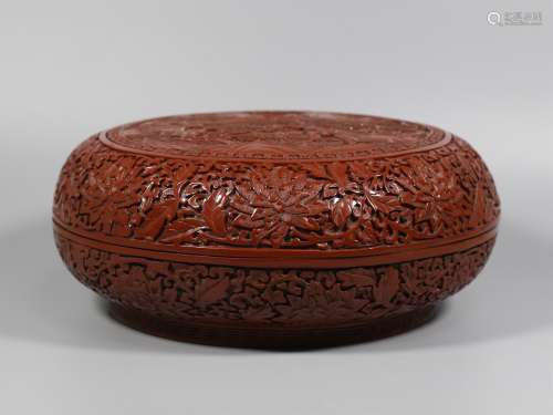 A Chinese Carved Tixi Lacquer Round Box with Cover