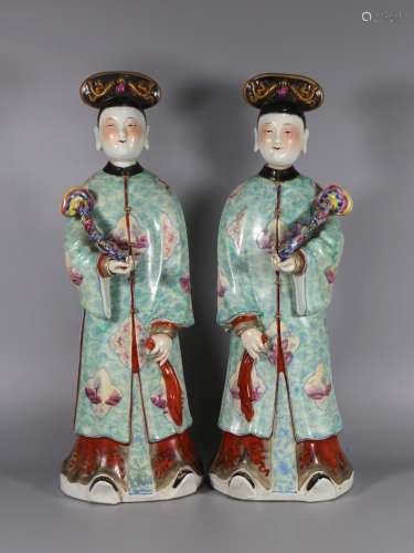 A Pair of Chinese Famille-Rose Porcelain Figures of Lady