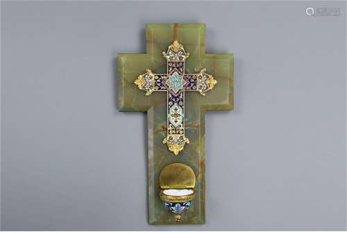 A French Enamel Porcelain  Cross with Gilt Bronze Inlaid