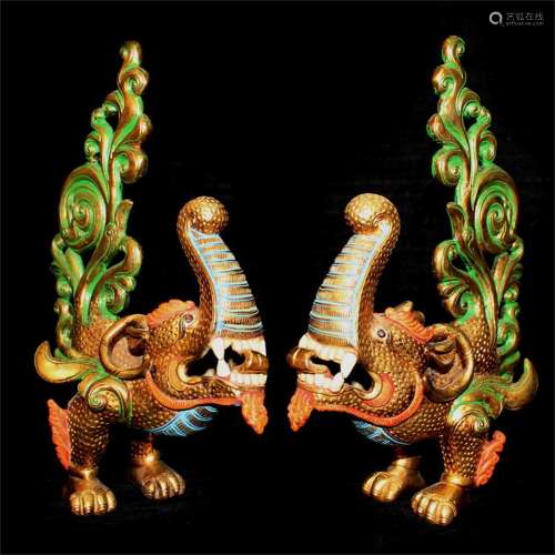 A Pair of Chinese Gilt Bronze Decorations