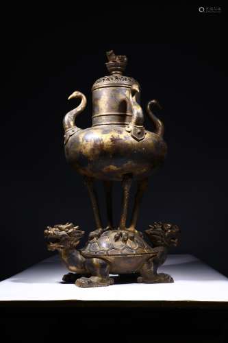A Chinese Gilt Bronze Incense Burner