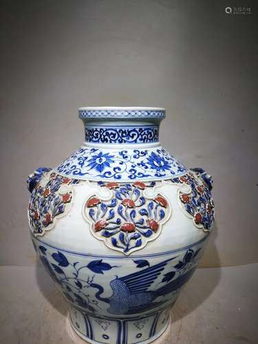 A Chinese Iron-Red Glazed Blue and White Porcelain Vase