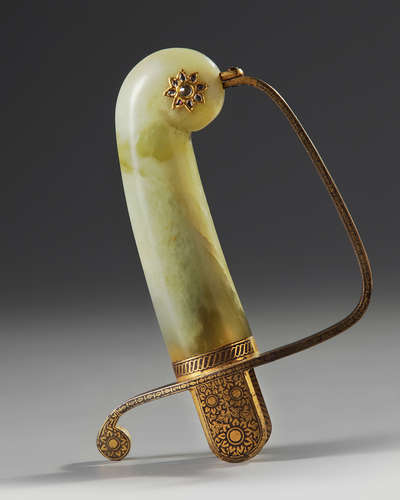 A Mughal jade gemset sword dagger