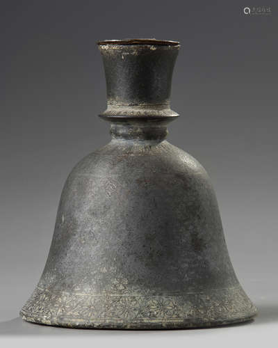 A  Mughal silver inlaid copper hookah base