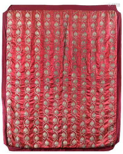 An Ottoman embroidered deep red silk panel