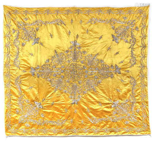 An Ottoman yellow silk wrapping cloth bohca