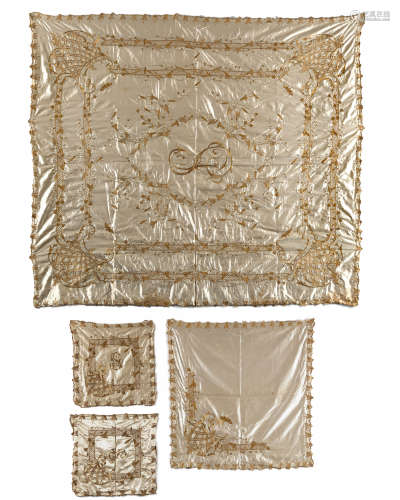 An Ottoman embroidered bedsheet and accessories