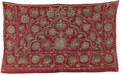 An Ottoman embroidered silk panel