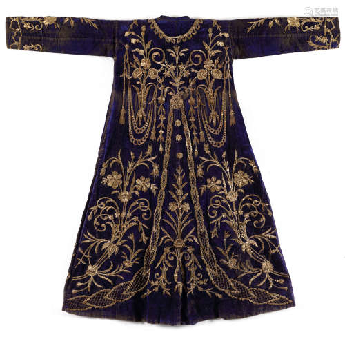 An Ottoman deep blue embroidered velvet wedding robe
