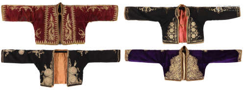 Four Ottoman embroidered velvet jackts