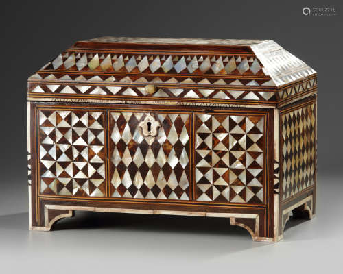 An Ottoman mother of pearl and tortoiseshell inlaid chest