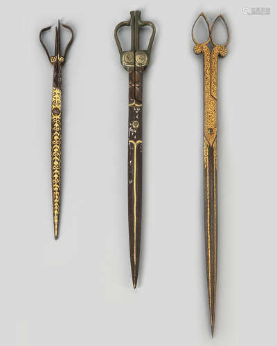 Three Ottoman gold-damascened calligrapher’s tools