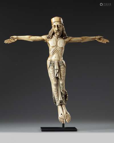 A large carved ivory figure of the crucified Christ from Goa-India