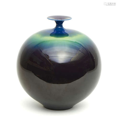 A large Japanese globular vase (tsubo) with an out flaring mouth with a narrow neck