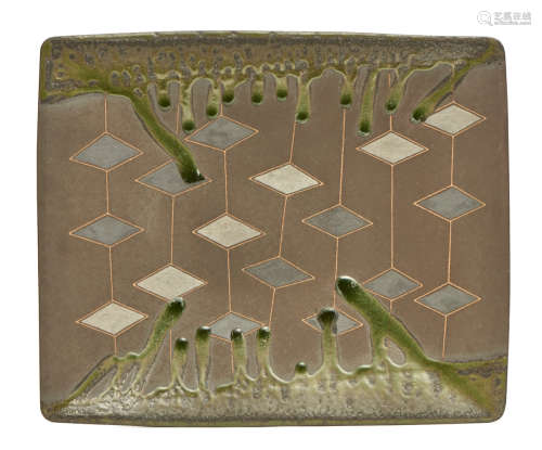 A Japanese rectangular stoneware tray