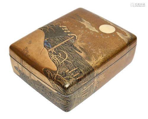 An important and large Japanese laquerwork box with rounded corners (ryōshibako)