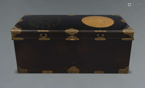 A large and exceptional Japanese black lacquered trunk (nagamochi)