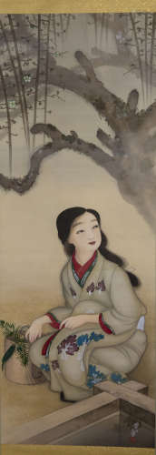 A Japanese scroll depicting a young lady