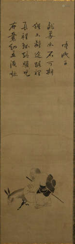 A Japanese scroll depicting a man and a donkey