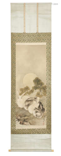 A Japanese hanging scroll with a polychrome Nihonga-style painting