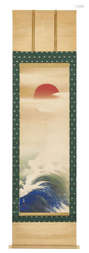 A Japanese hanging scroll with a polychrome painting