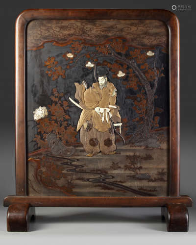 A Japanese wooden Tsuitate screen on a stand