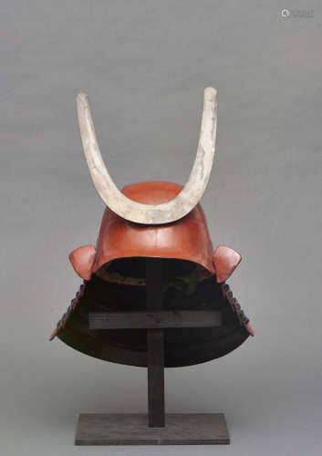A Japanese red lacquered head-shaped six plate zunari kabuto-helmet