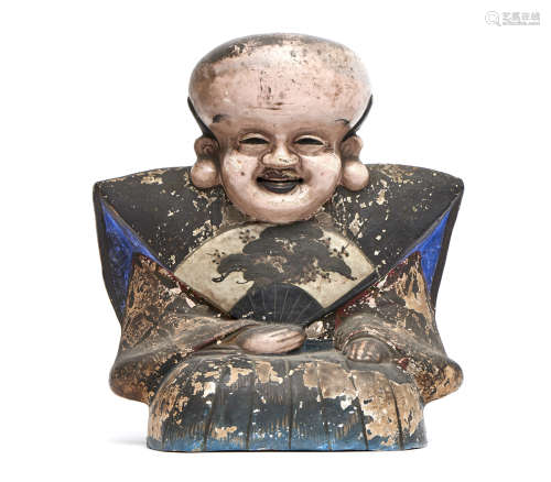 A rare polychrome Japanese soft-paste ceramic figure of Fukurokuju